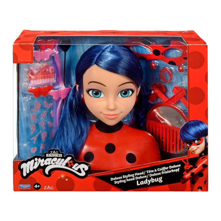 Bandai – Miraculous Ladybug – Miraculous Deluxe-Stylingkopf 21 cm – Marienkäfer-Stylingkopf + 30 Zubehörteile, Clips, Bänder, Schmuck – Miraculous offiziell lizenziert – Kinderspielzeug ab 4 Jahren – P50247