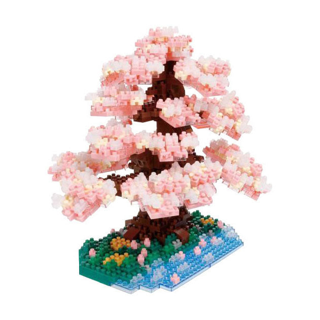 Bandai – Nanoblock – Deluxe-Kirschblüte – Steinfigur – 990-Stein-Kirschbaum-Bauset – Pixelfiguren-Bausatz – Mini-Steinbaubaum – NBC048