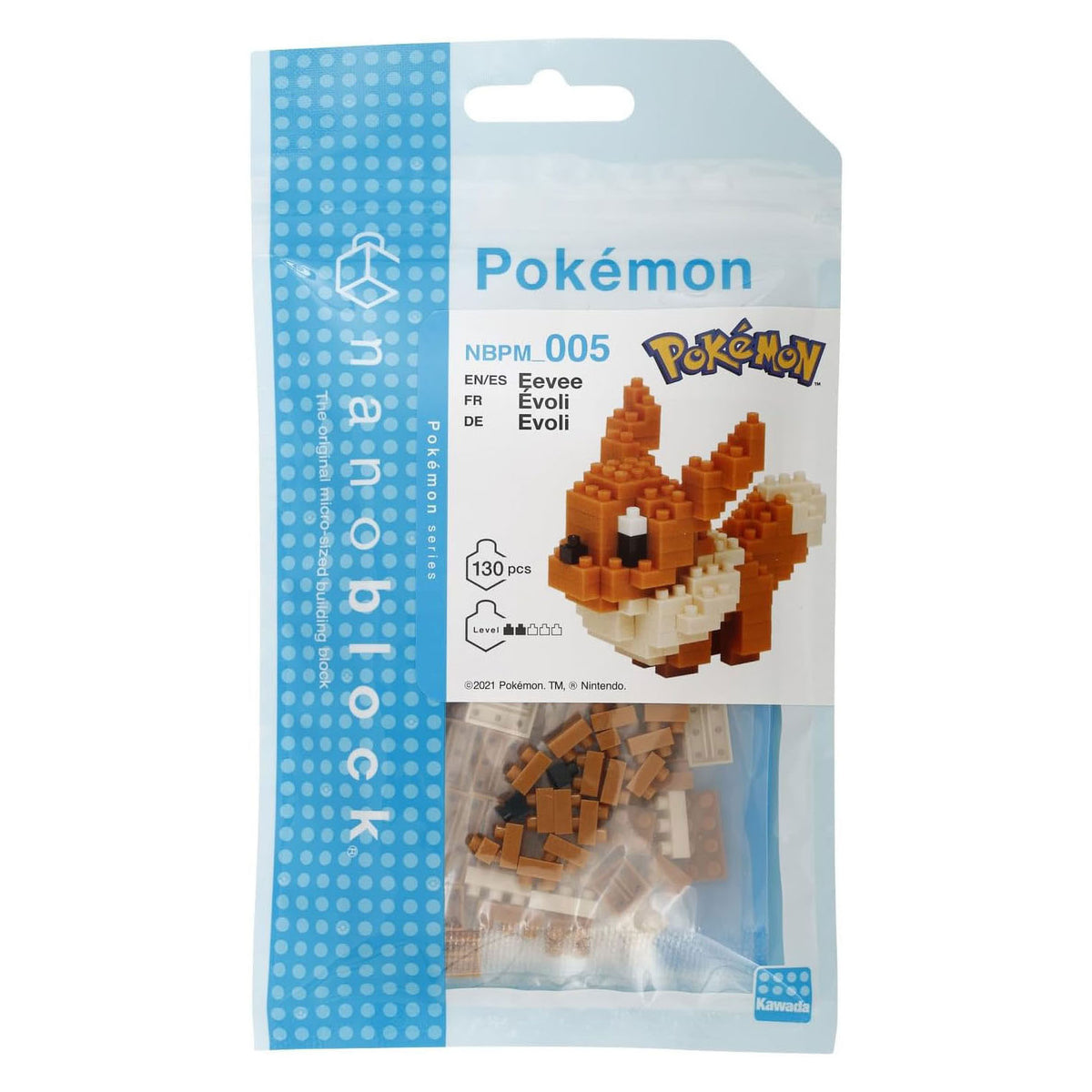 Bandai – Nanoblock – Eevee – Pokémon – Mini-Steinfigur – Bauset – Eevee-Pokémon-Figurenbausatz in Pixel – nbpm005