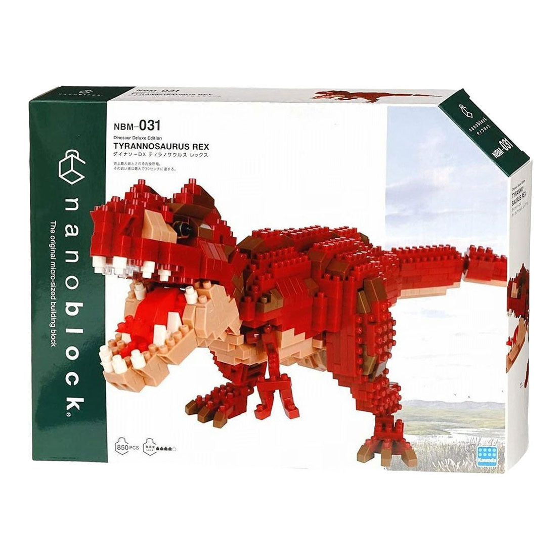 Bandai – Nanoblock – Dinosaurierfigur – Tyrannosaurus Rex Deluxe – Ziegelfigur 850 Teile – Bauset, Montagemodell – Bausatz, Spielzeug, Kinder ab 12 Jahren, Teenager, Erwachsene – NBC031