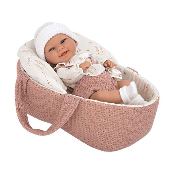 Elegance Babyto Babypuppe rosa mit Tragekorb und Kissen – 33 cm