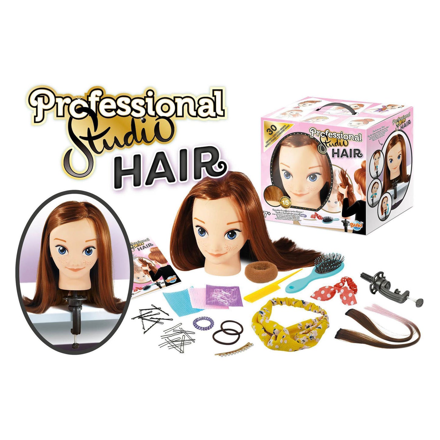 Buki France Buki – Spielzeug-Haarset – Friseur – Friseursalon – Schminktisch – Haarkopf
