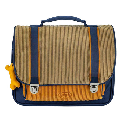 Stones and Bones-Büchertasche aus Cord, Khaki, Honig und Cassis