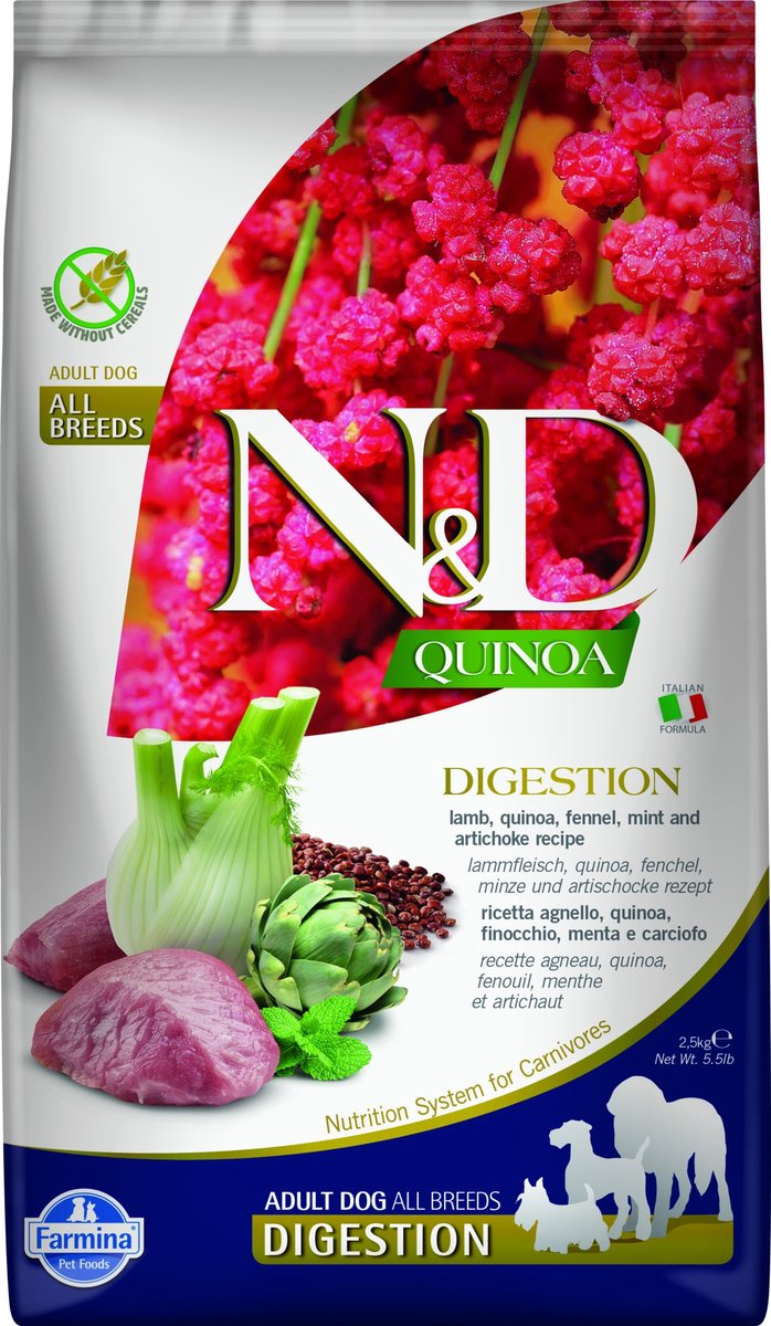 Farmina und getreidefreie Hundequinoa-Verdauung für erwachsenes Lamm, 2,5 kg – Hund