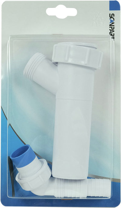 Scanpart PVC T-Stück Ablauf - geeignet für Waschmaschine und Trockner - Aufsatz - Kupplungsstück - für 2 Wasserablaufschläuche