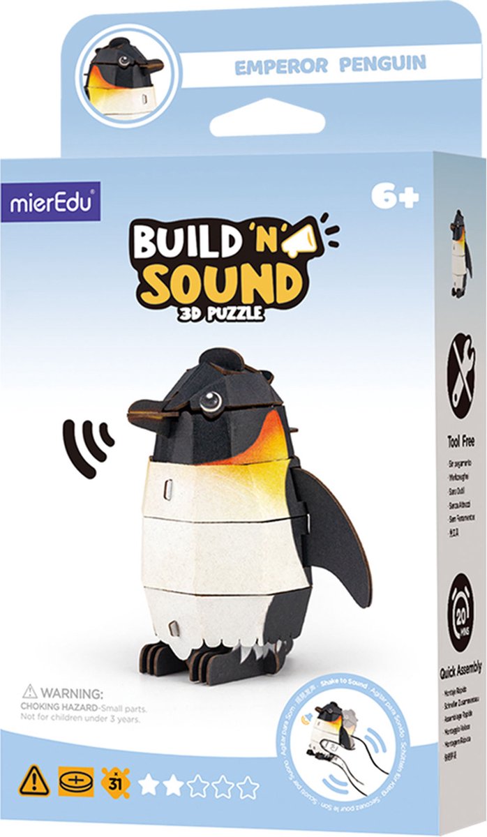 Mieredu 3D-Puzzle - Kaiserpinguin - mit Ton - 8,79 x 6,69 x 9,06 cm - 6 Jahre