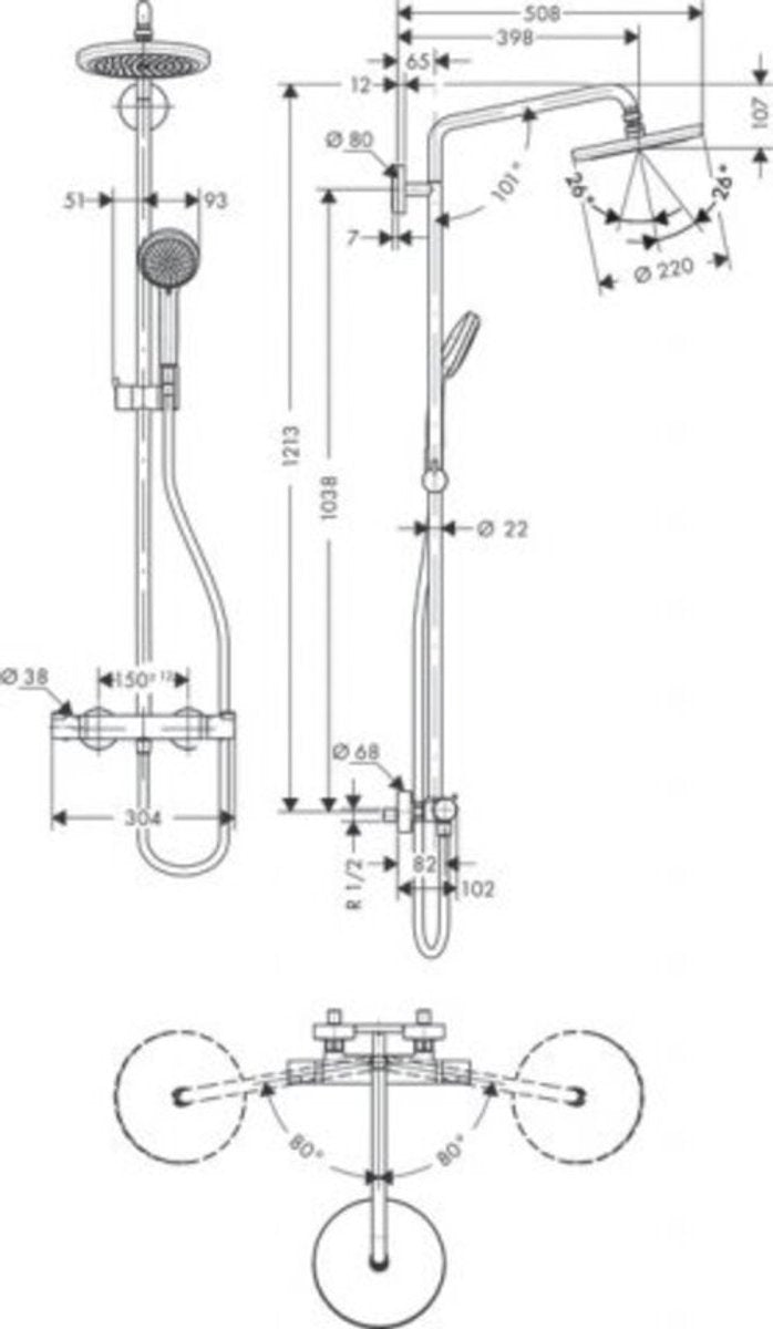 Hansgrohe Croma Showerpipe 220 1jet mit Thermostat Chrom