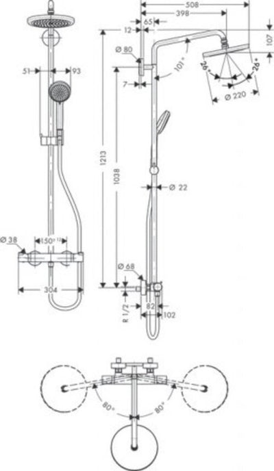 Hansgrohe Croma Showerpipe 220 1jet mit Thermostat Chrom