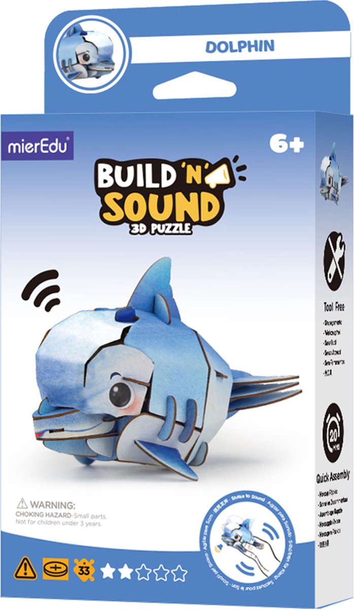 Mieredu 3D-Puzzle – Delfin – mit Ton – 11,78 x 7,12 x 7,87 cm – 6 Jahre