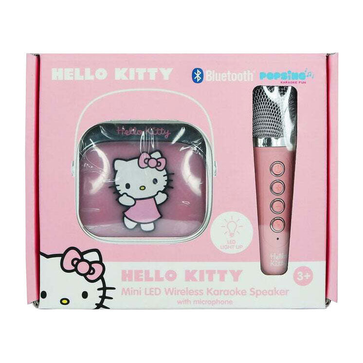 OTL Technologies Hello Kitty – Karaoke-Set für Kinder – kabelloses Mikrofon und Lautsprecher – mit Lichteffekten – Sprachverzerrung