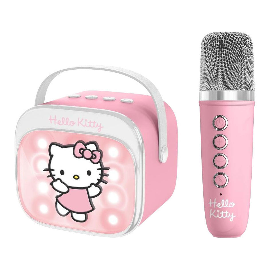 OTL Technologies Hello Kitty – Karaoke-Set für Kinder – kabelloses Mikrofon und Lautsprecher – mit Lichteffekten – Sprachverzerrung