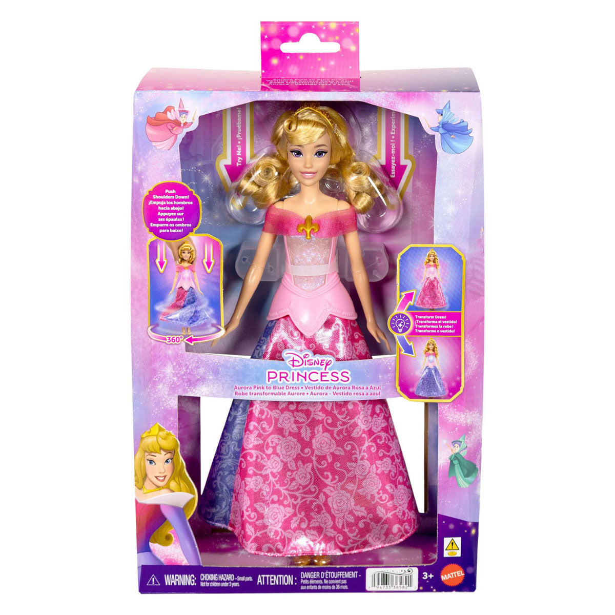 Das rosa Kleid der Disney-Prinzessin Aurora von Mattel wird zur blauen Modepuppe