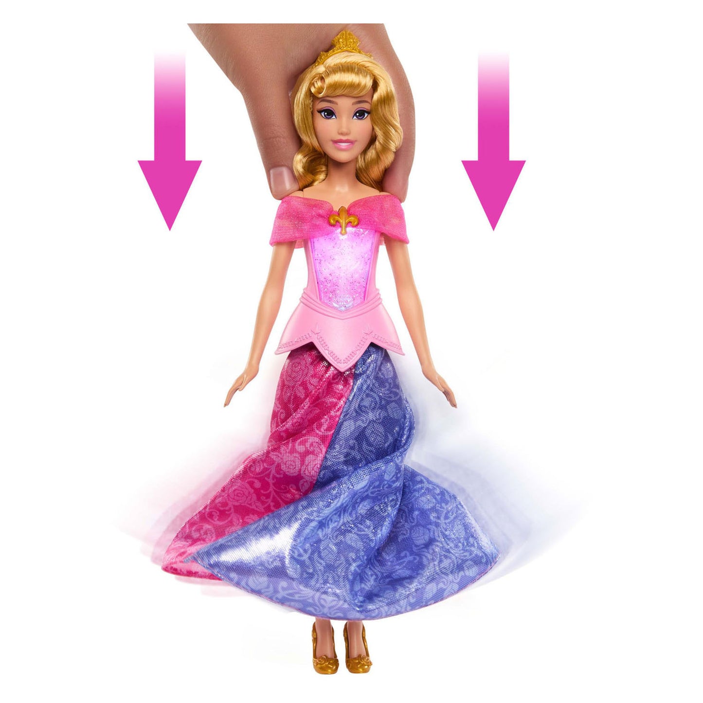 Das rosa Kleid der Disney-Prinzessin Aurora von Mattel wird zur blauen Modepuppe