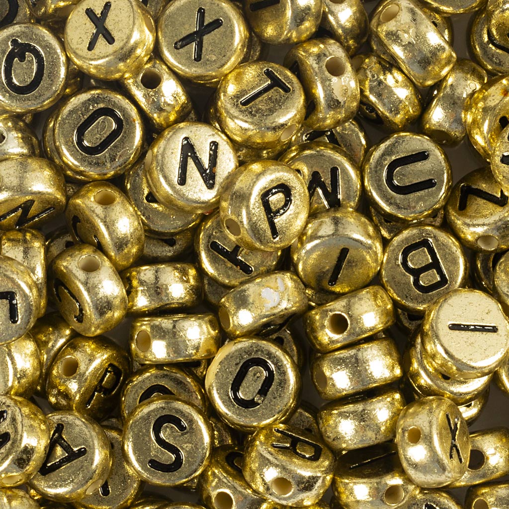 Creativ Company Buchstabenperlen, D 7 mm, Lochgröße 1,2 mm, ca. 200 Stück, Gold, 21 g 1 Box