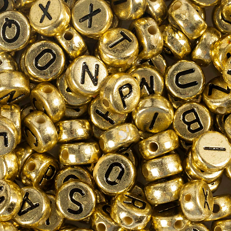 Creativ Company Buchstabenperlen, D 7 mm, Lochgröße 1,2 mm, ca. 200 Stück, Gold, 21 g 1 Box