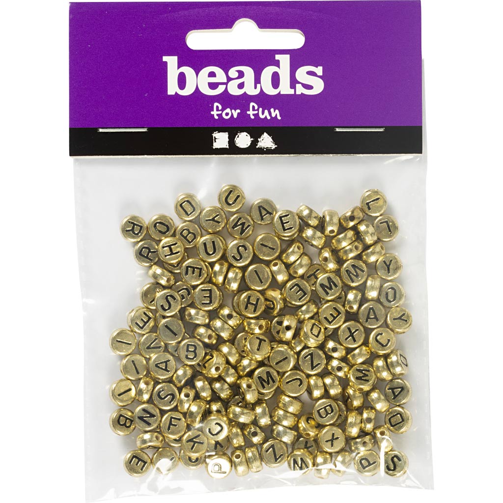 Creativ Company Buchstabenperlen, D 7 mm, Lochgröße 1,2 mm, ca. 200 Stück, Gold, 21 g 1 Box