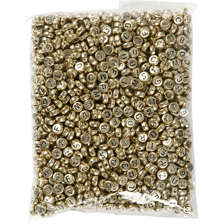 Creativ Company Buchstabenperlen, D 7 mm, Lochgröße 1 mm, ca. 1500 Stück, Gold, 165 gr 1 Karton