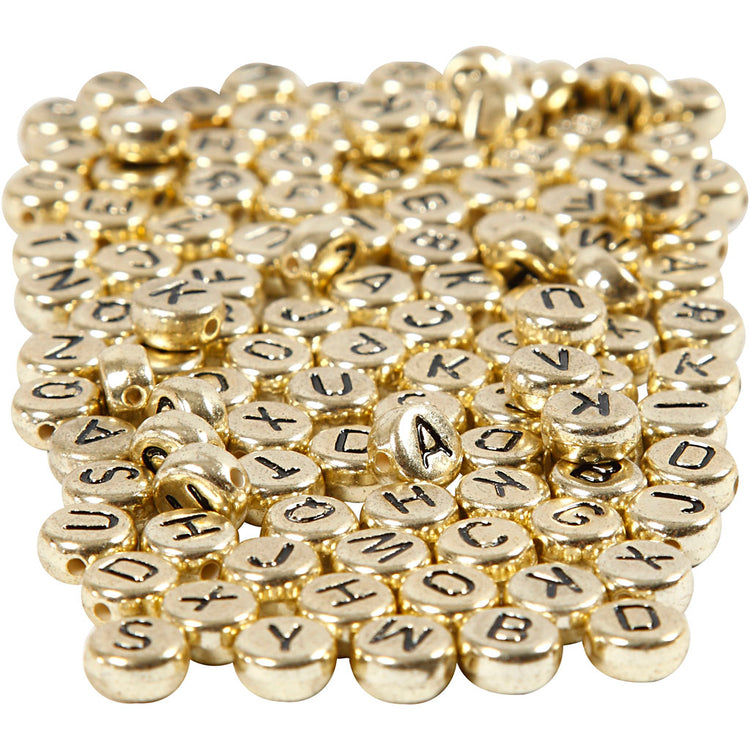 Creativ Company Buchstabenperlen, D 7 mm, Lochgröße 1 mm, ca. 1500 Stück, Gold, 165 gr 1 Karton