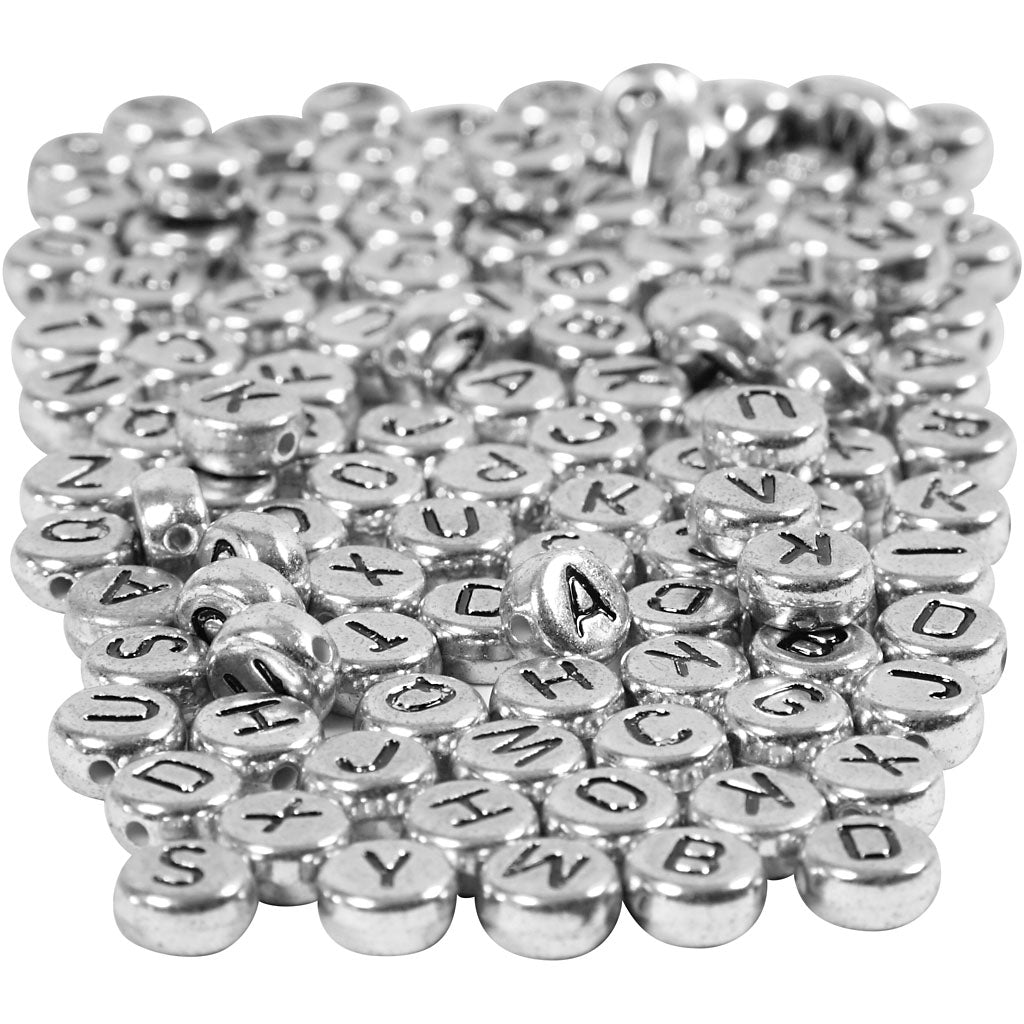Creativ Company Buchstabenperlen, D 7 mm, Lochgröße 1,2 mm, ca. 1500 Stück, Silber, 165 g 1 Box