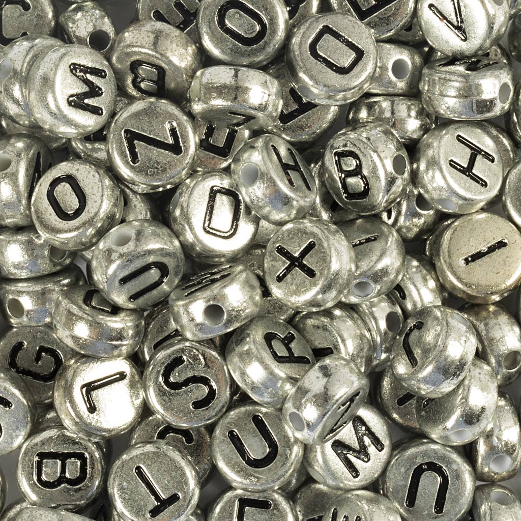 Creativ Company Buchstabenperlen, D 7 mm, Lochgröße 1,2 mm, ca. 200 Stück, Silber, 21 g 1 Box