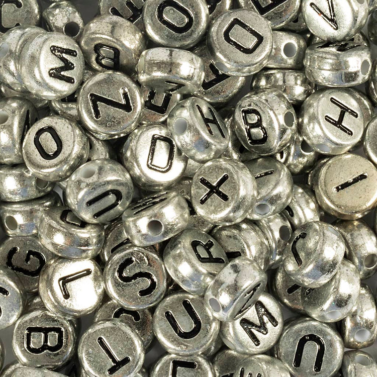 Creativ Company Buchstabenperlen, D 7 mm, Lochgröße 1,2 mm, ca. 200 Stück, Silber, 21 g 1 Box