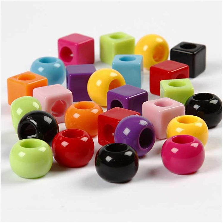 Creativ Company Kunststoffperlen, Größe 11 mm, Lochgröße 7 mm, ca. 60 Stück, verschiedene Farben, 75 g, 150 ml 1 Box