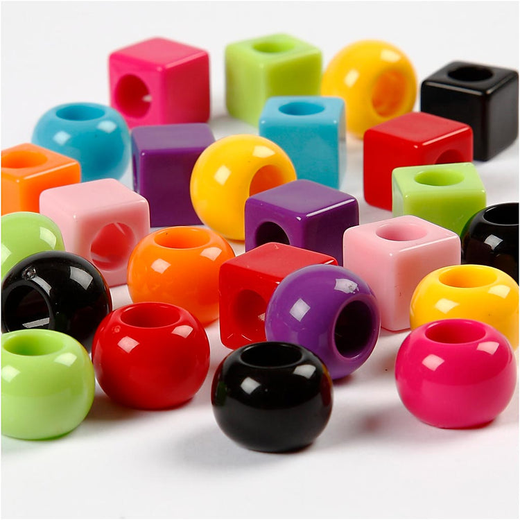 Creativ Company Kunststoffperlen, Größe 11 mm, Lochgröße 7 mm, ca. 750 Stück, verschiedene Farben, 1000 g, 1700 ml 1 Karton
