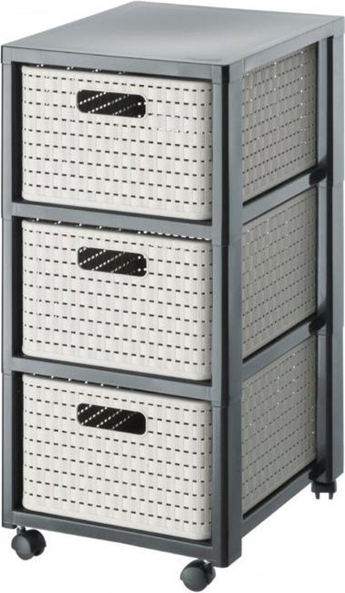 Rotho Country Design Kommode mit Rollen 3x18l Cappuccino