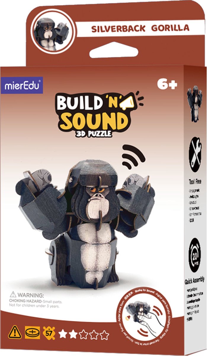 Mieredu 3D-Puzzle - Gorilla - mit Ton - 10,78 x 6,18 x 8,35 cm - 6 Jahre