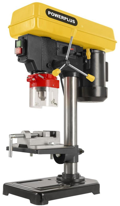 Powerplus Säulenbohrmaschine powx156 – Tischbohrmaschine zum Bohren in Holz und Stahl bis 50 mm – 9 Geschwindigkeiten mit 500 W Leistung – 164 x 162 mm großer Tisch bis zu 45° neigbar und höhenverstellbar