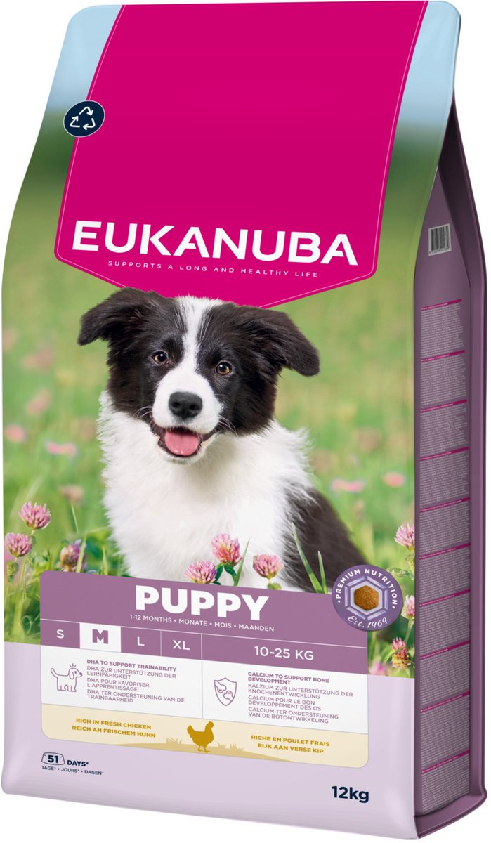 Eukanuba Welpen mittlerer Rasse, Huhn – Hundefutter – 12 kg