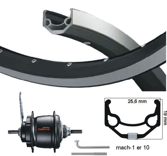 KGs Hinterrad 28 Zoll (622) Nexus 8 Bremsnabe Schwarz