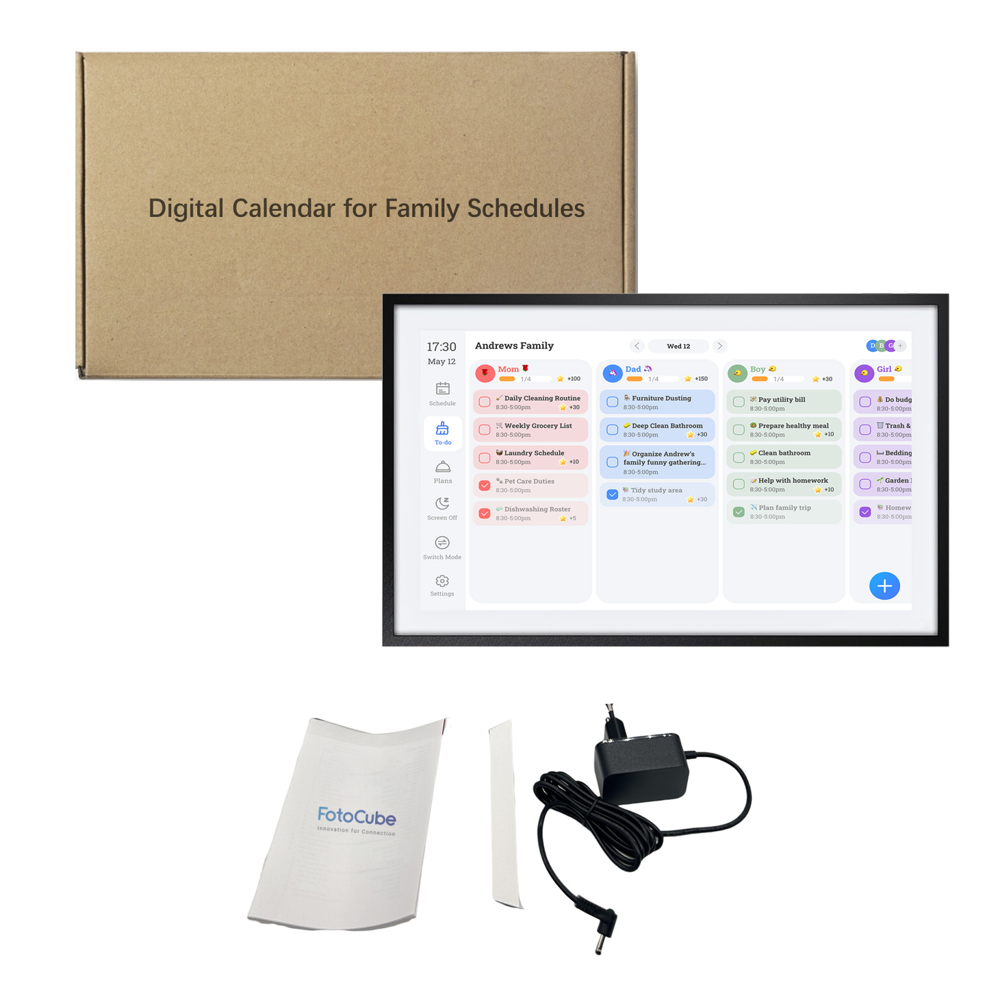 Benel fotocube 3-in-1 digitaler Bilderrahmen mit Kalender pw156-ca schwarz 15,6 Zoll