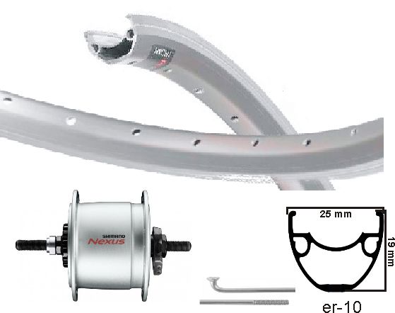 KGS-Vorderrad 28 Zoll (622) Rand Silber Hubdyn+R.Brake 6V-3W Fixierte Achse
