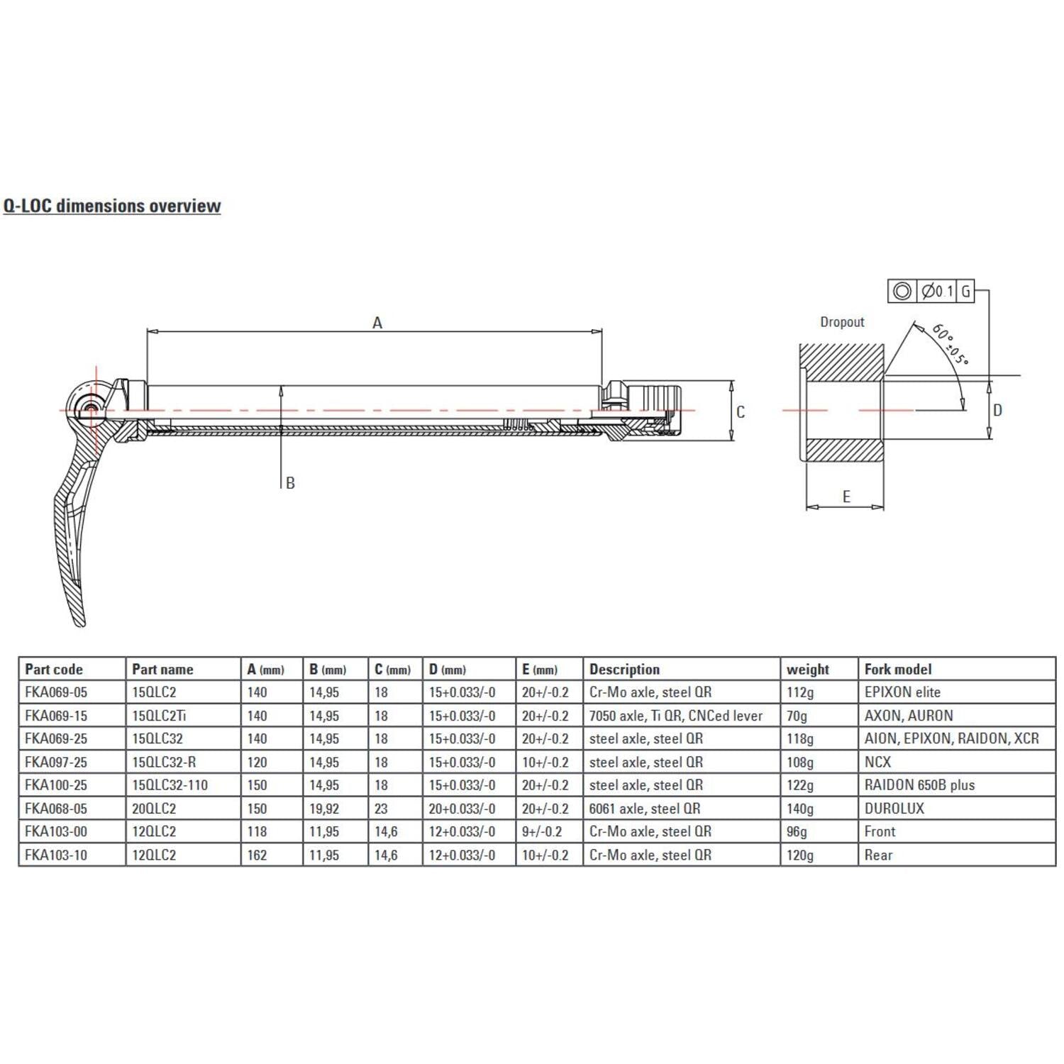 Srsuntour suntour staftas q-loc 15 100mm 15qlc2 cr-Mo FKA069-05