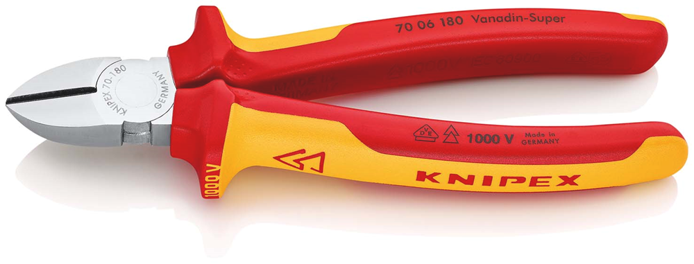 Knipex Seitenschneider | 180mm Länge | isoliert | Mehrkomponentengriffe | VDE-geprüft | verchromt - 70 06 180 sb