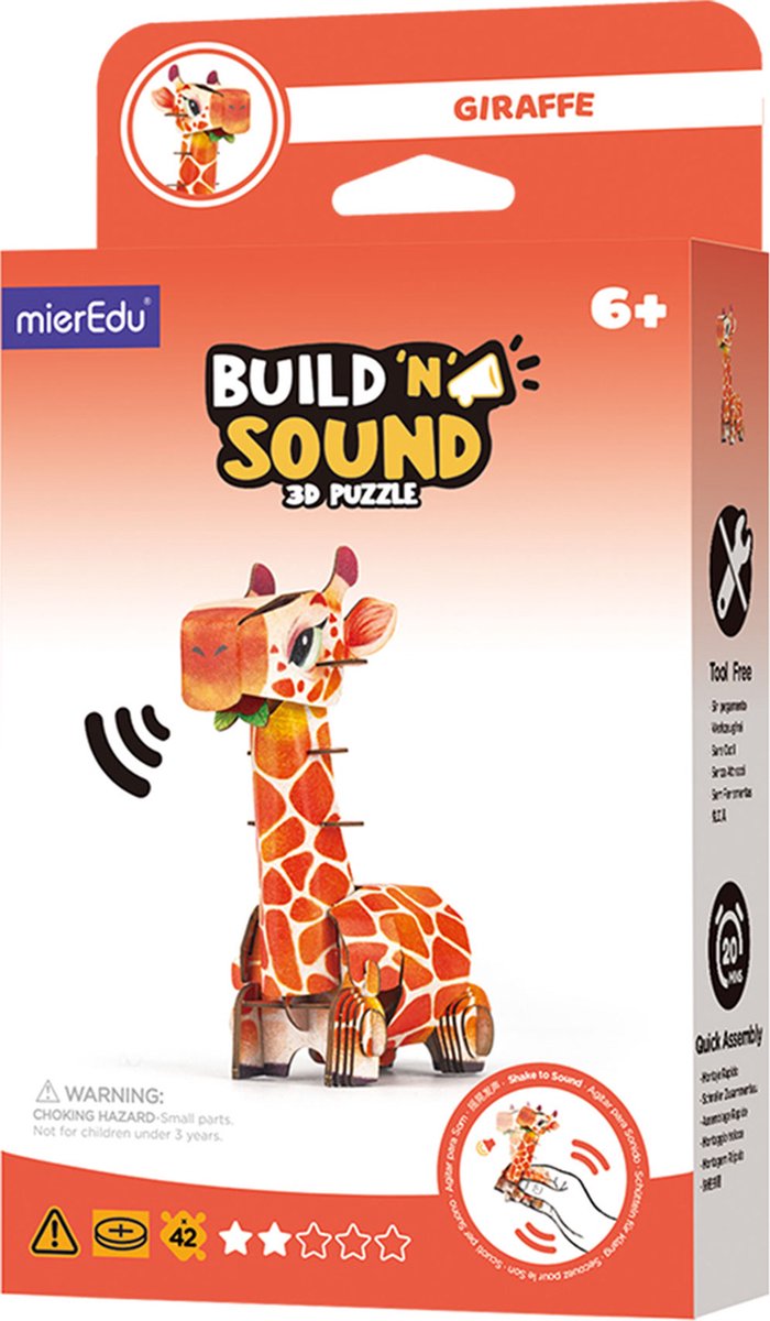 Mieredu 3D-Puzzle - Giraffe - mit Ton - 9,79 x 5,36 x 11,67 cm - 6 Jahre