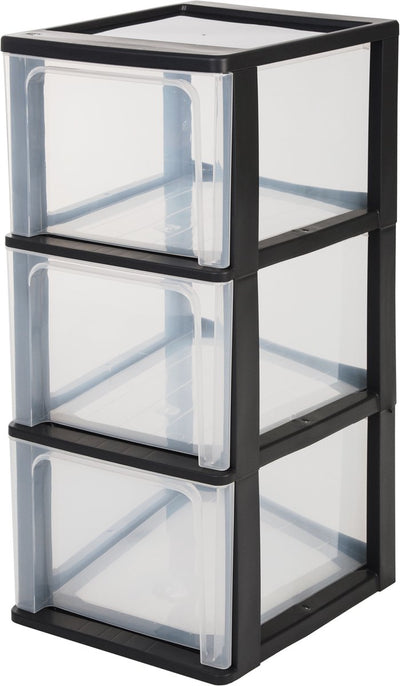 Iris Organizer-Kommode, Schubladensystem A4 – 3 tiefe Schubladen – 3 x 13 l – Kunststoff – schwarz transparent