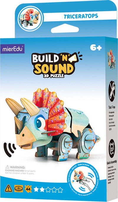 Mieredu 3D-Puzzle-Build-Sound: Dino Triceratops 13,03 x 6,64 x 7,24 cm, mit Sound, funktioniert mit 1 Knopfzelle CR2032 (im Lieferumfang enthalten), in Box 10,8 x 3,5 x 19,4 cm, 6+