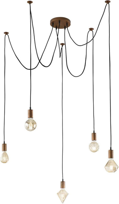 Trio Cord - Hängelampe - Kupfer antik - exkl. 5x E27 4 W - Deckenmontage - höhenverstellbar