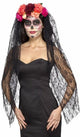 Smiffys Day of the Dead Stirnband – mit Blumen und Schleier – Halloween – Horror – Diadem