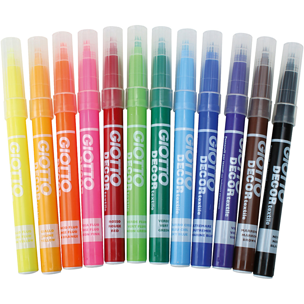 Giotto Textilmarker, Strichstärke 4 mm, verschiedene Farben, 12 Stück, 1 Box