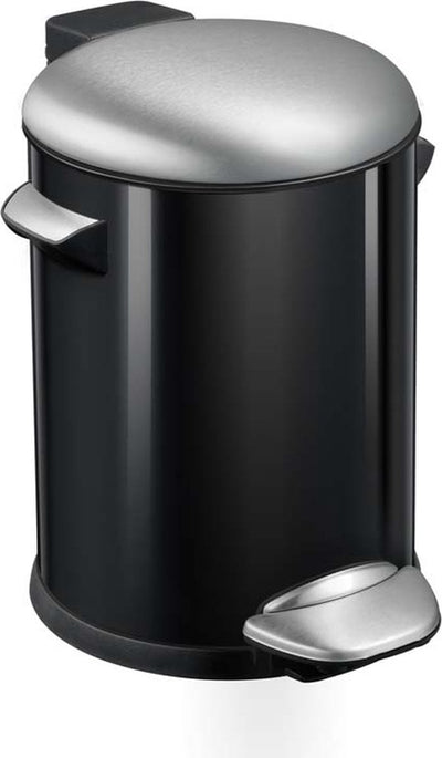 Eko - Belle Deluxe Treteimer 5 Liter - Griff Kunststoff - Schwarz glänzend, Edelstahl matt - Abfalleimer