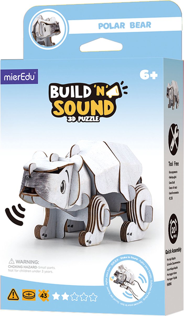 Mieredu 3D-Puzzle - Eisbär - mit Ton - 11,73 x 6 x 5,53 cm - 6 Jahre