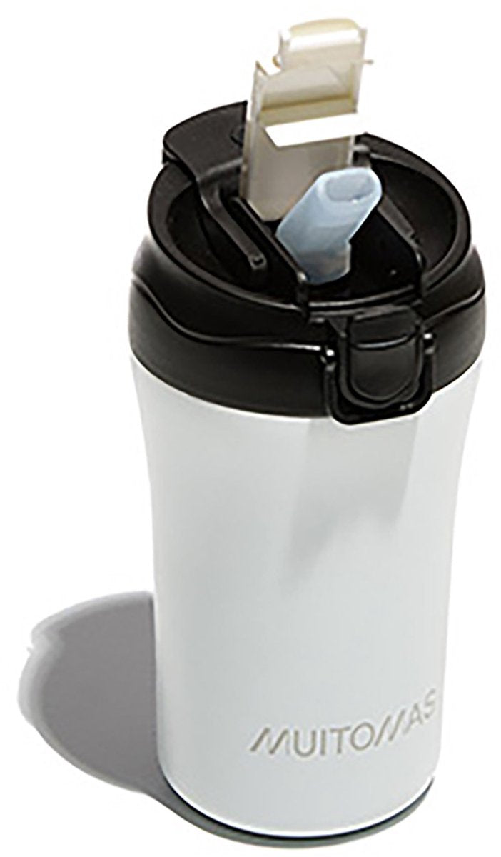 Muitomas-Thermoflasche – doppelt isoliert – 350 ml – Verschluss mit Verschluss – 12 Stunden heiße oder 24 Stunden kalte Getränke – weiß