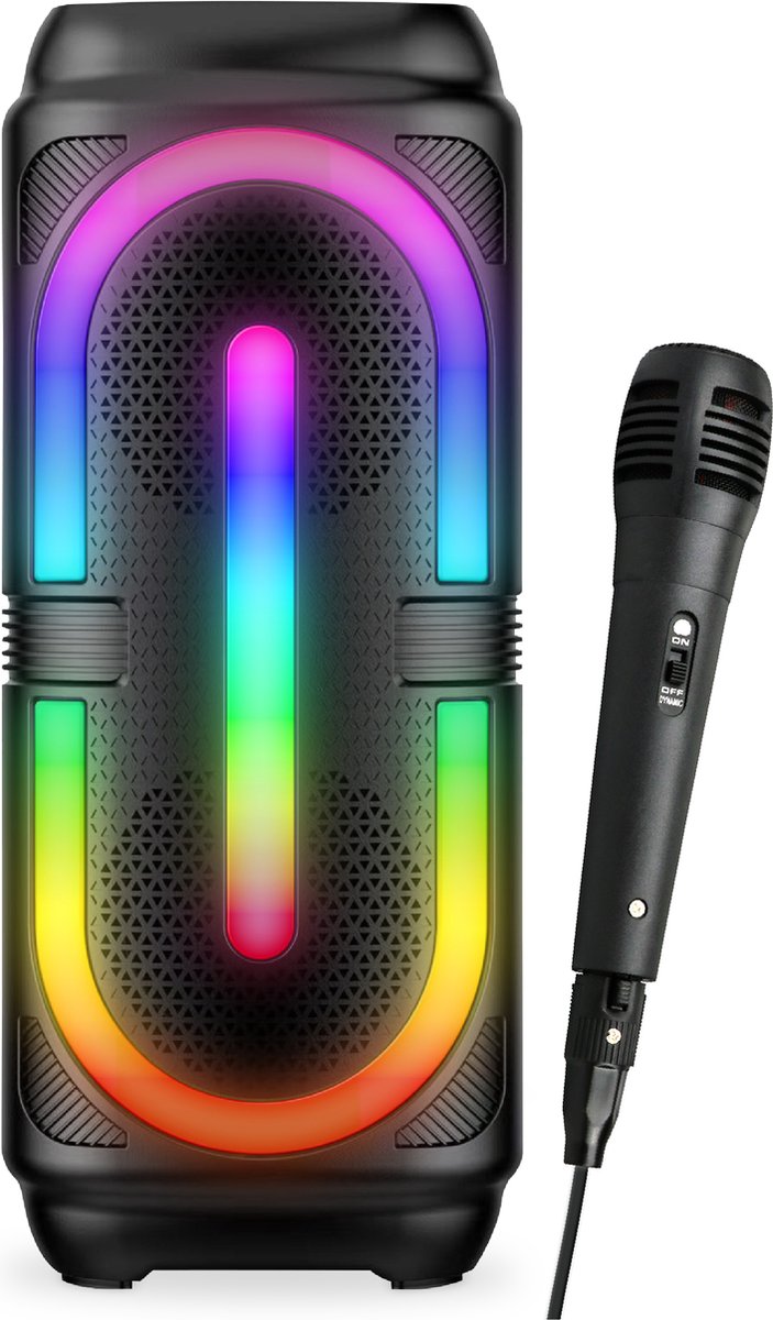 Partyfunlights kabelloses Karaoke-Set Partylautsprecher mit Mikrofon schwarz – Disco-Beleuchtung – wiederaufladbar