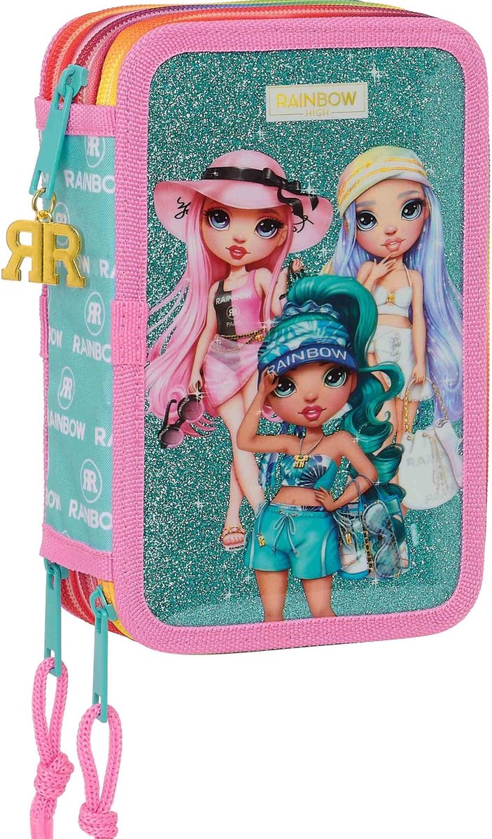 Regenbogen-Federmäppchen mit hoher Füllung, Paradies – 36 Stück – 19,5 x 12,5 x 5,5 cm – Polyester
