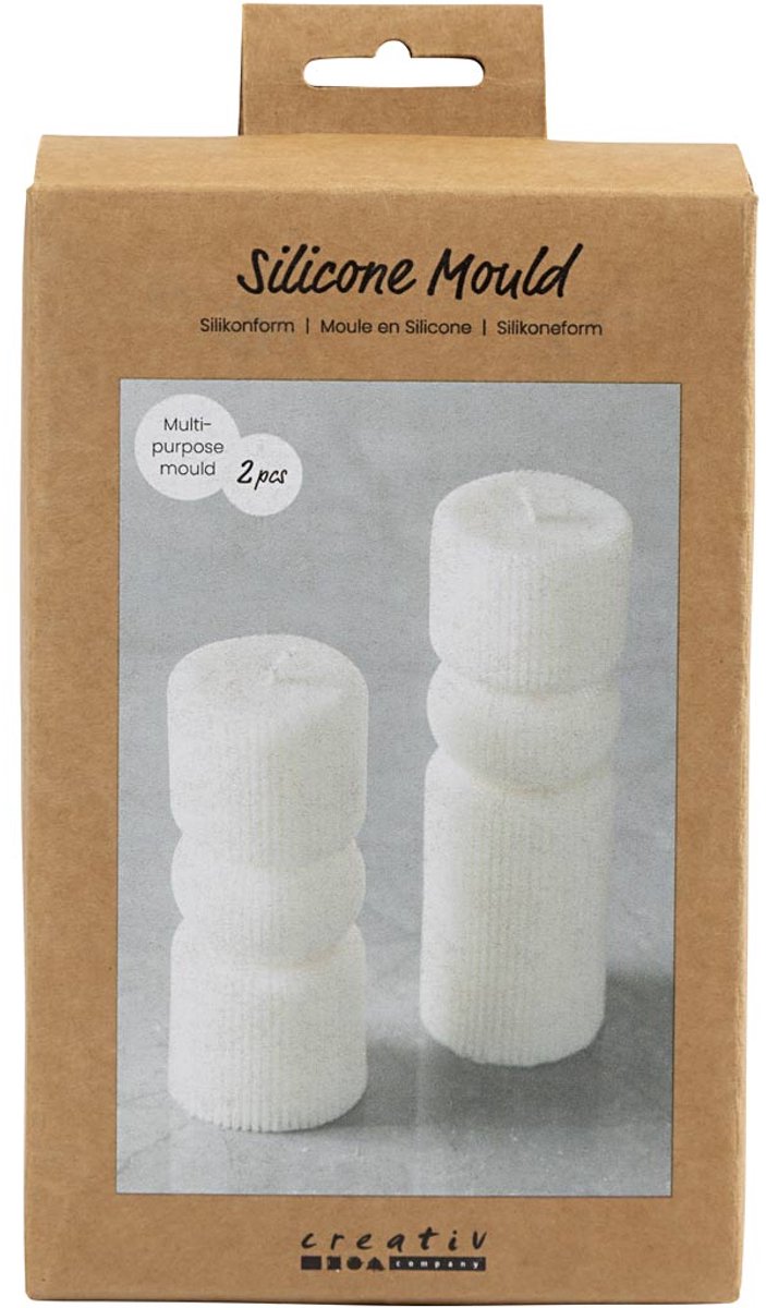 Creativ Company Silikonform, gerippter Zylinder mit Bogen, H: 11+14 cm, T 4+4 cm, 2 Stück 1 Box