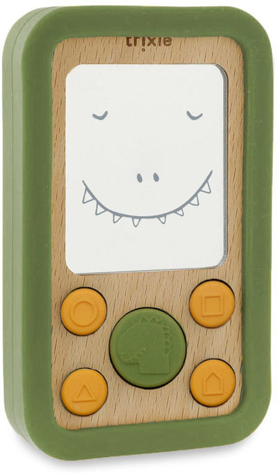 Trixie Babyphone aus Holz mit Silikon Mr. Dino – 0m+ – Beißspielzeug – schön als Geschenk zur Schwangerschaft