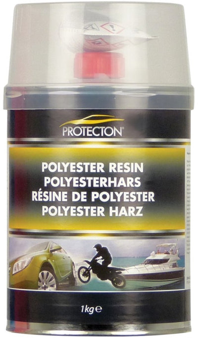Protecton Polyesterharz – zum Reparieren und Verschließen von Löchern – anwendbar auf Stahl, Aluminium, Holz, Beton und Polyester – elastisch und chemikalienbeständig – hervorragende Haftung – mit Härtertube – 1 kg